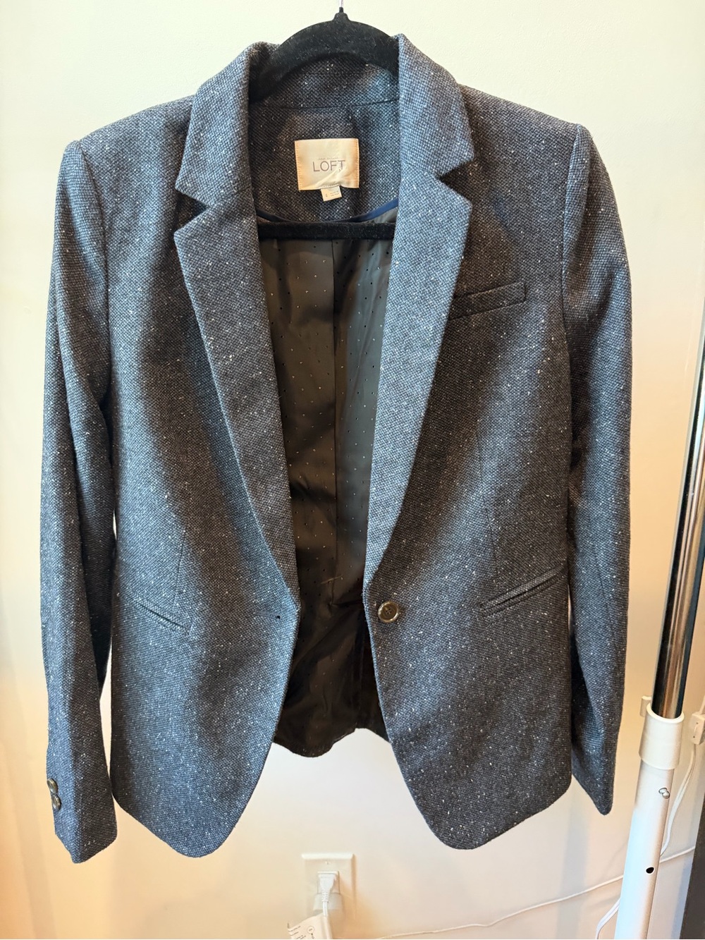 LOFT Charcoal Gray Tweed Single Button Blazer